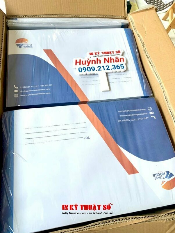 In phong bì, bao thư bằng công nghệ in Offset mặt ngoài và dán gấp theo khuôn