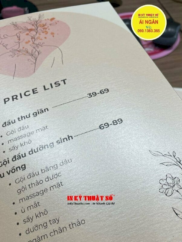In menu, bảng giá dịch vụ, in 1 mặt không màng - In ấn bởi In Kỹ Thuật Số SInce 2006