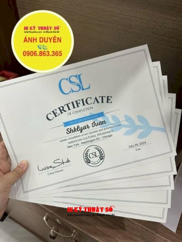 In certificate tiếng Anh chương trình trại hè ngôn ngữ, in giấy chứng nhận đẹp - INKTS1591