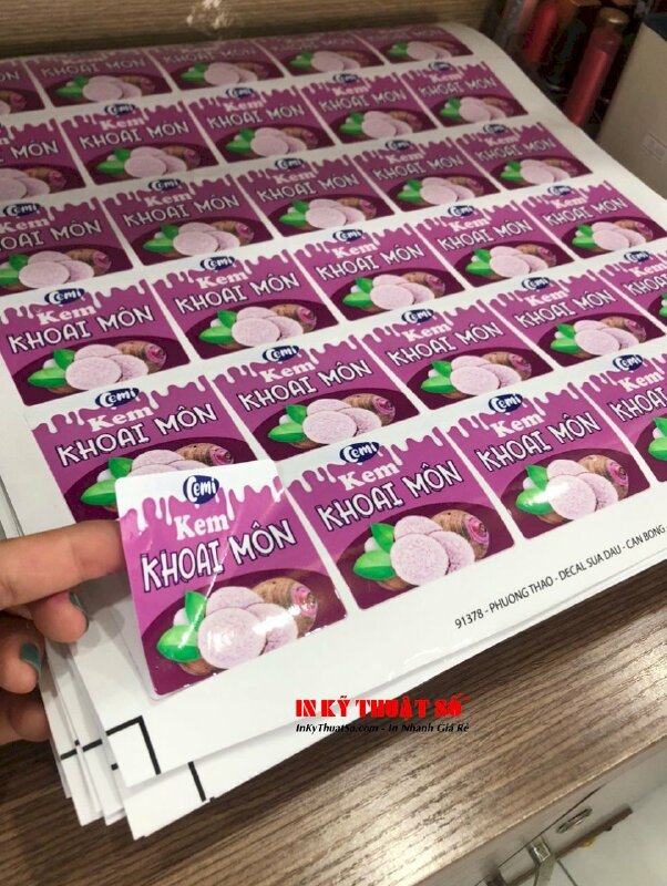 In tem Decal sữa dán hộp kem khoai môn - In Kỹ Thuật Số Since 2006