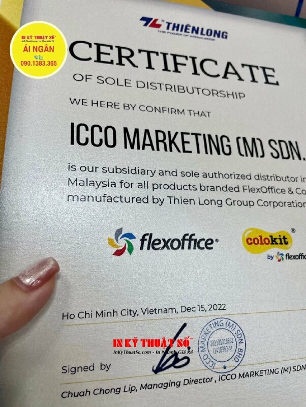 In giấy chứng nhận Nhà phân phối độc quyền bằng tiếng Anh Certificate of Sole Distributorship - INKTS1552