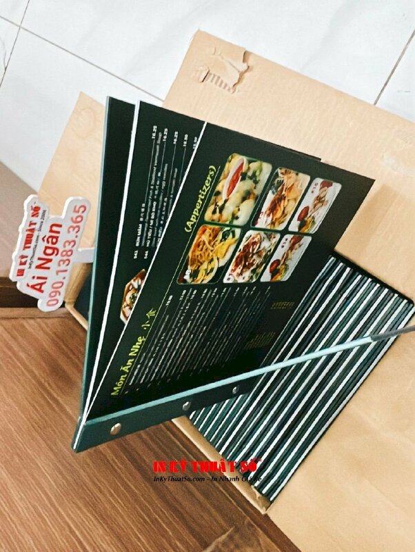 In menu nhà hàng phở, quyển menu nhà hàng Việt Nam, menu bìa bồi Carton ruột giấy C300gsm, hàng gửi từ TPHCM đi Canada - INKTS1587