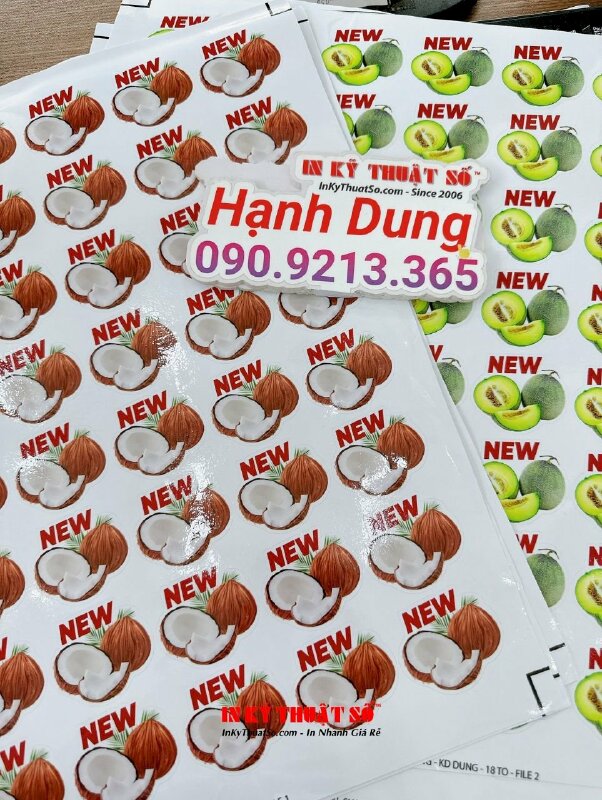 In tem nhãn sticker trái cây, sticker dưa lưới, sticker dừa sáp từ Decal sữa, bế theo viền - INKTS1669