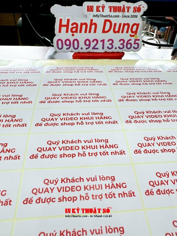 In trên giấy Decal làm tem niêm phong hộp giấy đóng hàng, gói hàng, hướng dẫn khui hàng - INKTS1665