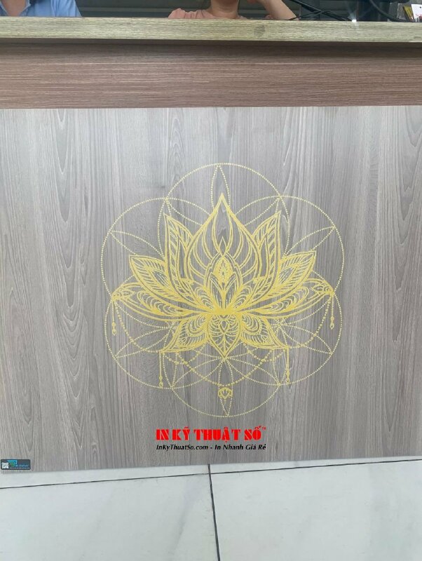 In UV lên gỗ họa tiết hình bông hoa Mandala Lotus cho phòng tập yoga, studio decor, trang trí nhà hang chay - INKTS1616