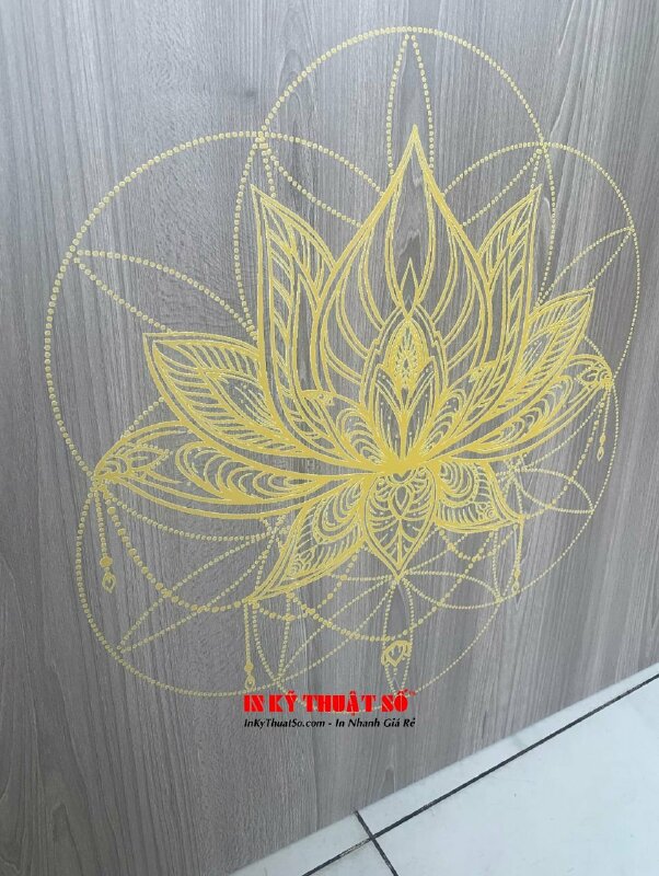 In UV lên gỗ họa tiết hình bông hoa Mandala Lotus cho phòng tập yoga, studio decor, trang trí nhà hang chay - INKTS1616