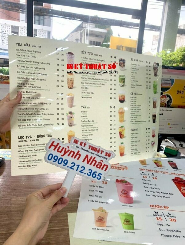 In backlit film dán hộp đèn Led A2 siêu mỏng, menu Led thay nội dung menu thực đơn quán ăn vặt trà sữa