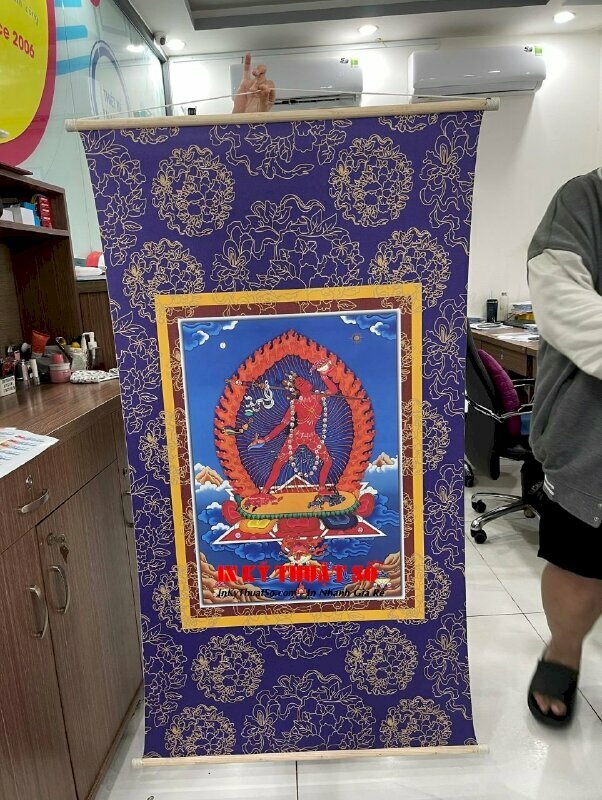 In tranh Phật giáo Mật Tông Vajrayogini Kim Cương Du Già Thánh Nữ, tranh Canvas nẹp gỗ 2 đầu