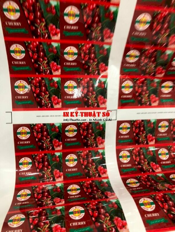 In decal sữa mực dầu kích thước dàn file in lên khổ in 100cm x 100cm, cán màng bóng và bế tem theo đường viền