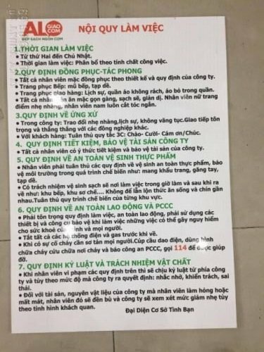 In bảng nội quy làm việc - In Kỹ Thuật Số Since 2006