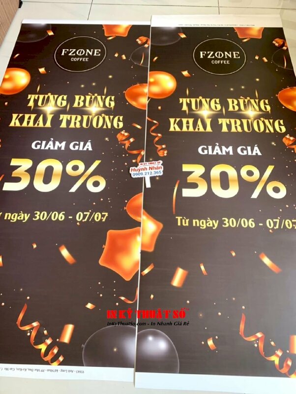 In banner tưng bừng khai trương quán cafe, in Poster PP cán mờ lắp sẵn vào banner cuốn - INKTS1718