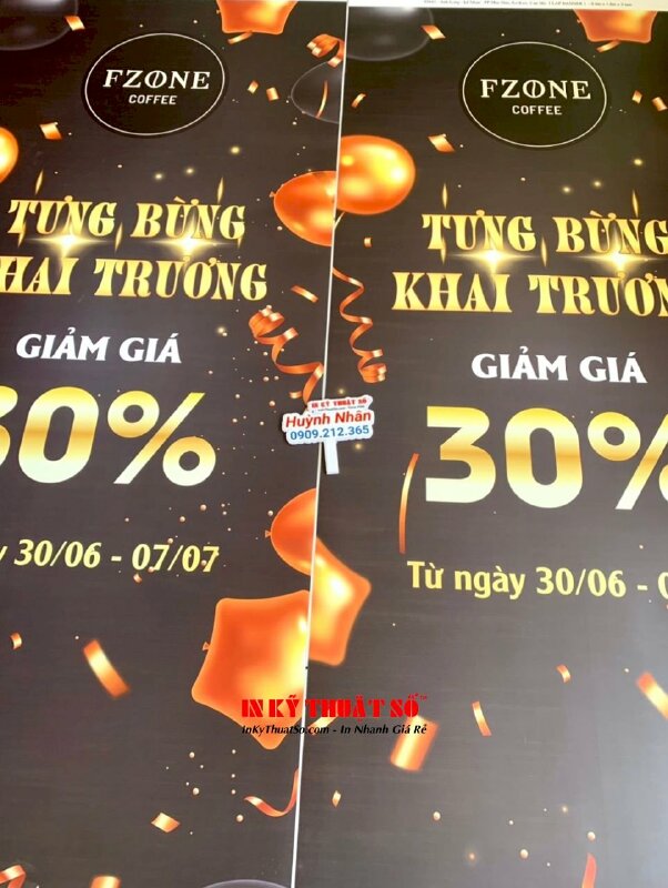 In banner tưng bừng khai trương quán cafe, in Poster PP cán mờ lắp sẵn vào banner cuốn - INKTS1718