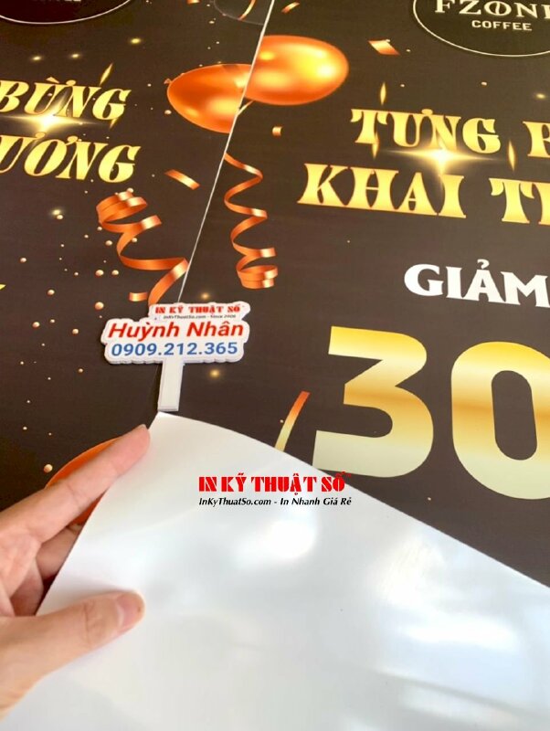 In banner tưng bừng khai trương quán cafe, in Poster PP cán mờ lắp sẵn vào banner cuốn - INKTS1718