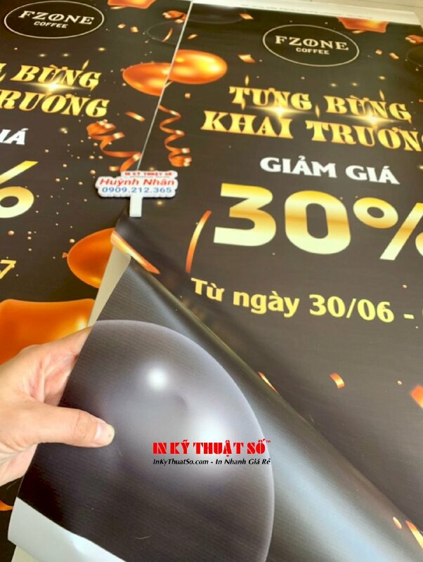 In banner tưng bừng khai trương quán cafe, in Poster PP cán mờ lắp sẵn vào banner cuốn - INKTS1718