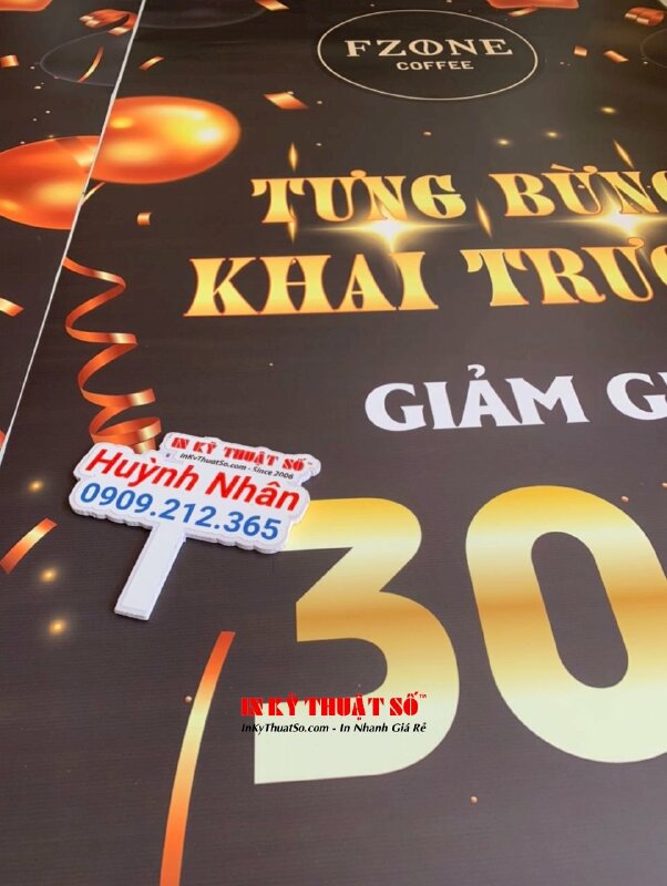 In banner tưng bừng khai trương quán cafe, in Poster PP cán mờ lắp sẵn vào banner cuốn - INKTS1718