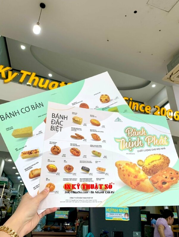 In brochure tiệm bánh ngọt, brochure A3 in Offset giấy C250gsm, gia công cấn 1 đường - INKTS1785