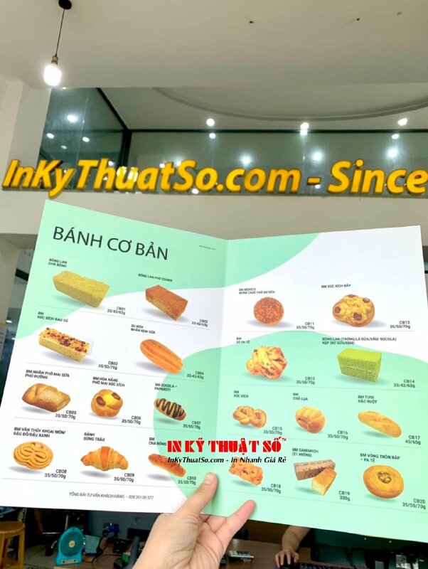 In brochure tiệm bánh ngọt, brochure A3 in Offset giấy C250gsm, gia công cấn 1 đường - INKTS1785