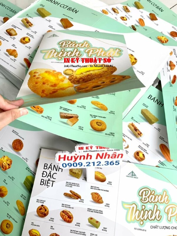 In brochure tiệm bánh ngọt, brochure A3 in Offset giấy C250gsm, gia công cấn 1 đường - INKTS1785