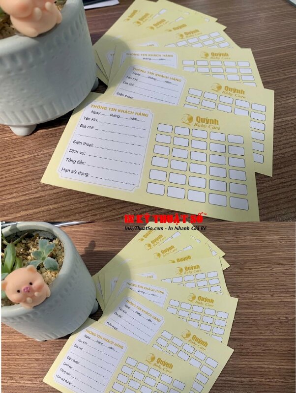 In card dịch vụ Baby Care tắm bé, massage cho bé, mặt trước name card, mặt sau thông tin khách hàng có ô tích lần sử dụng liệu trình - INKTS1712