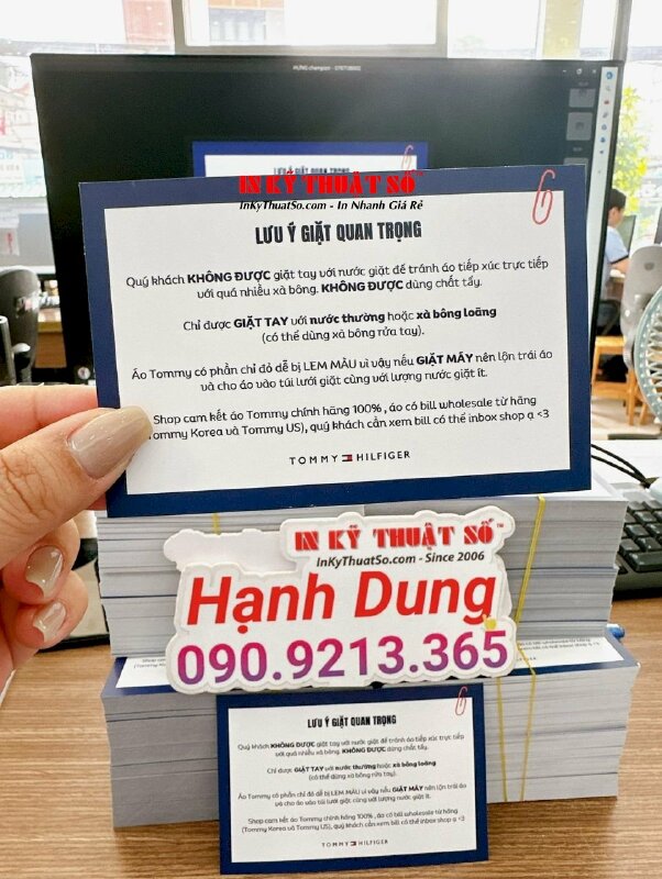 In card lưu ý giặt quan trọng gửi kèm sản phẩm quần áo thời trang, in giấy hướng dẫn sử dụng giặt ủi - INKTS1211