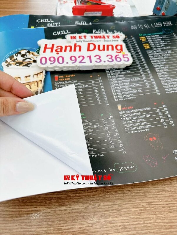 In Decal dán menu quán trà sữa, in decal sữa khổ A3 cắt rời từng tờ - INKTS1847