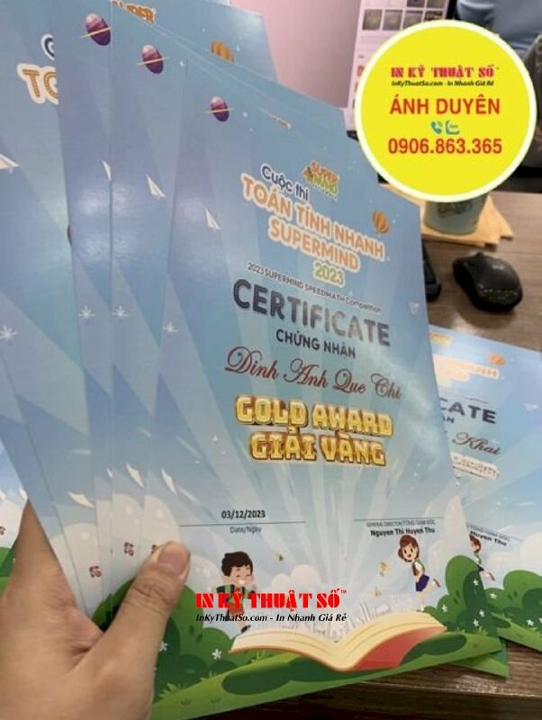 In giấy chứng nhận certificate giải thưởng cuộc thi Toán Tính Nhanh song ngữ Việt Anh - INKTS1693