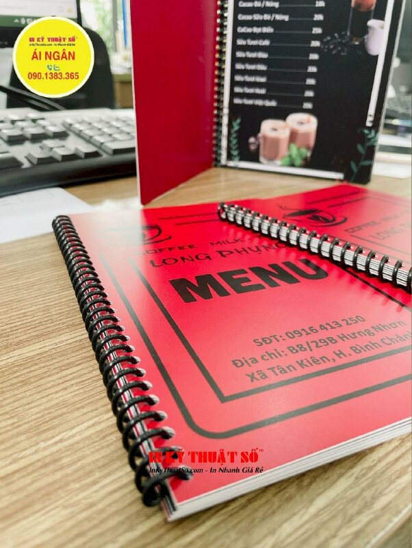 In menu cho quán cafe, menu bằng nhựa PVC dày in 2 mặt, cán mờ chống nước, lò xo sắt dễ lật mở - INKTS1751