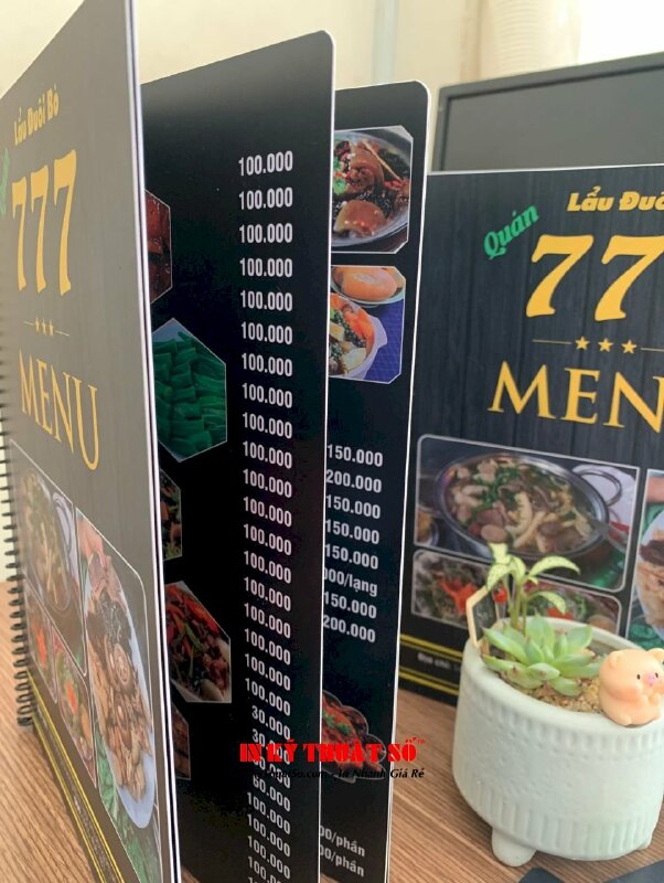 In menu quán lẩu đuôi bò, menu nhựa dày, đóng gáy lò xo đen - INKTS1756