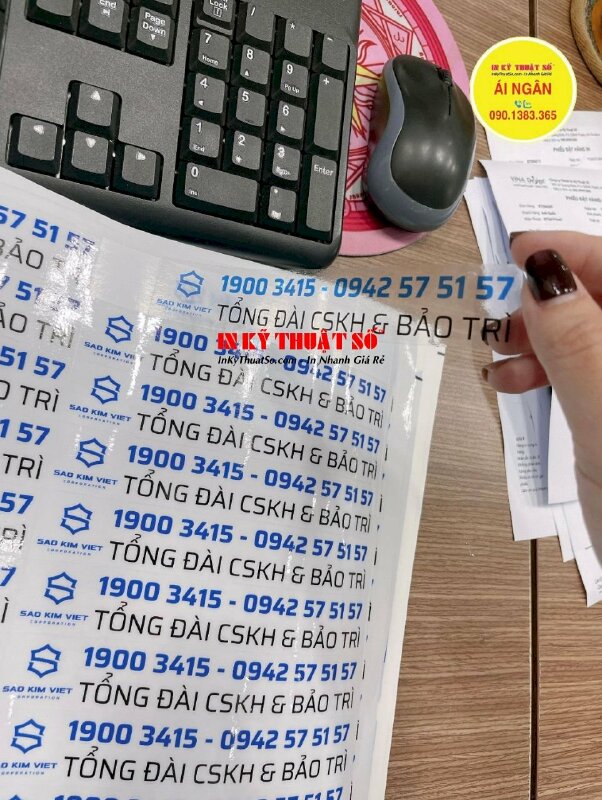 In nhãn trong suốt thông tin tổng đài CSKH & Bảo trì dịch vụ công ty - INKTS1760