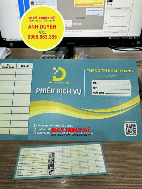 In phiếu giấy liệu trình giấy Couche, in phiếu dịch vụ, phiếu thông tin khách hàng cho phòng khám chuyên khoa các vấn đề về da - INKTS1775