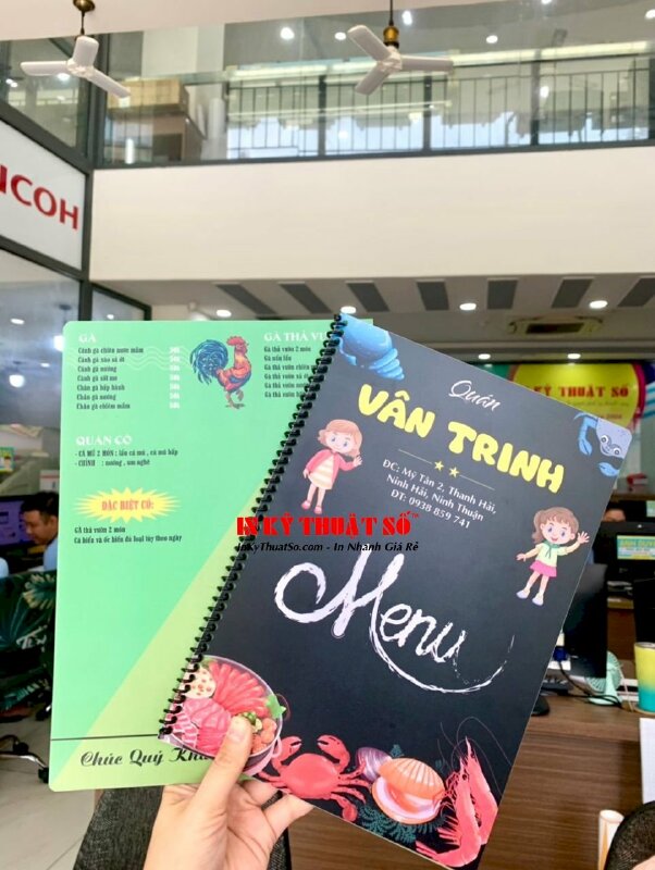In quyển menu nhựa A4 quán hải sản tươi sống thịt rừng, hàng gửi đi Ninh Thuận từ TPHCM - INKTS1715