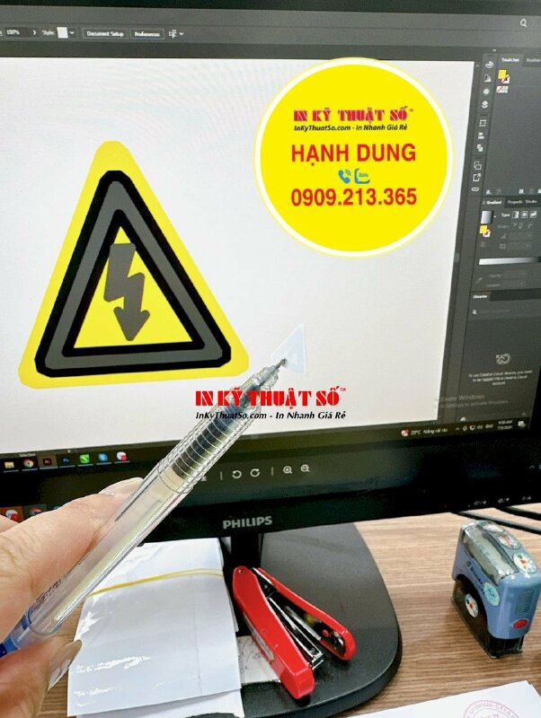 In sticker cảnh báo nguy cơ điện giật hình tia sét, Warning Electricity, Caution High Voltage - INKTS1808