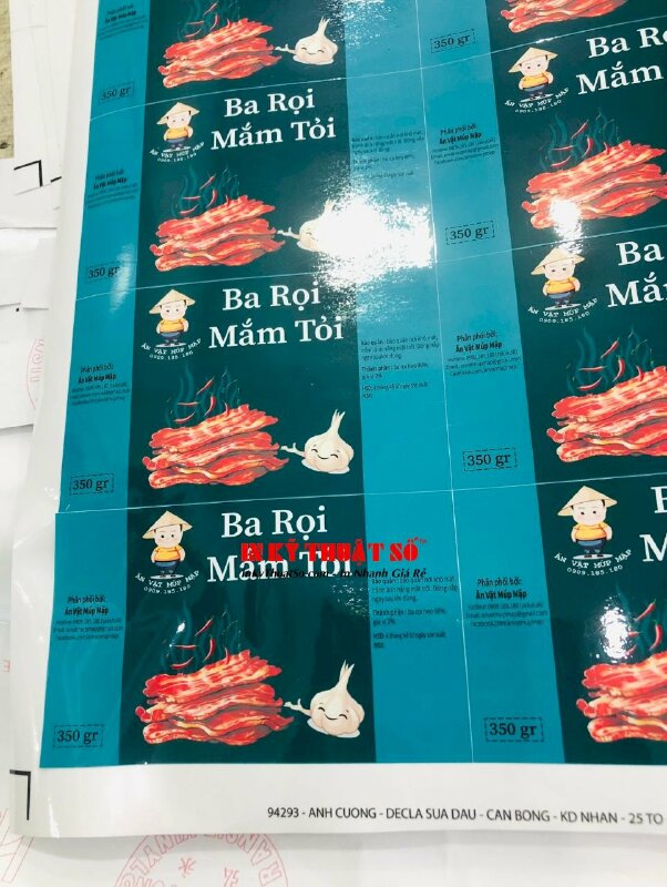 In tem dán hộp đồ ăn vặt, tem nhãn Ba Rọi Mắm Tỏi, tem nhãn Tóp Mỡ Cuộn Mắm Tỏi, tem nhãn Đậu Phộng Mắm Tỏi - INKTS1740