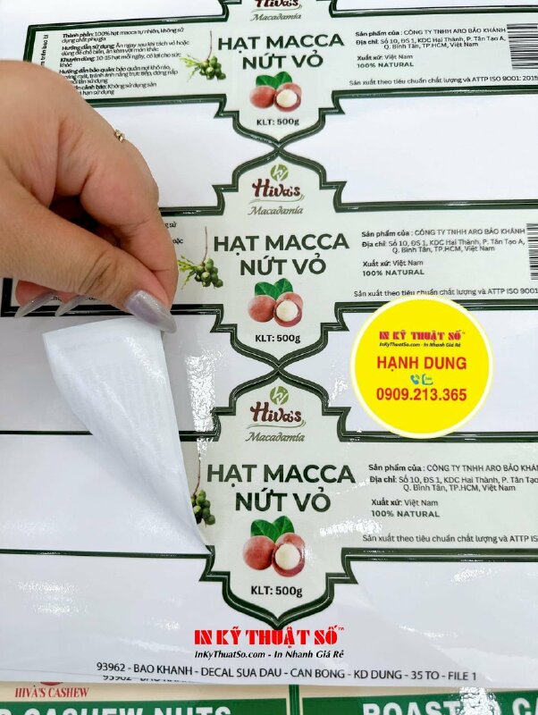 In tem hạt macca nứt vỏ, Decal sữa in tem nhãn dán hộp đựng sản phẩm - INKTS1749