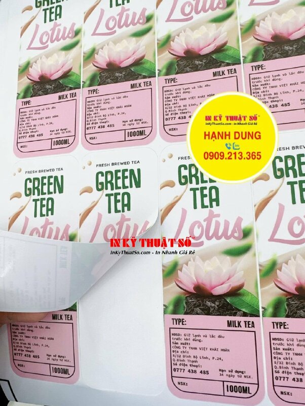 In tem nhãn dán chai sản phẩm trà, cafe sữa đóng chai 1000ml bỏ tủ mát (ngâm nước) không bị lem mực in - INKTS1809