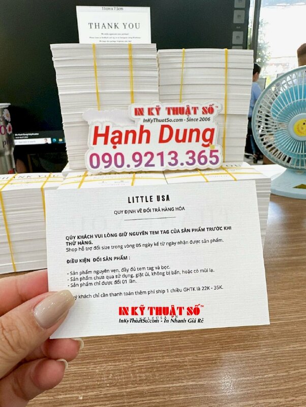 In thẻ cảm ơn, in card quy định về đổi trả hàng hóa, in giấy mỹ thuật K02 - INKTS1804