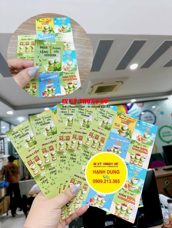 In xấp phiếu quà tặng, giảm giá Voucher gửi kèm đơn hàng cho quán trà ô long nguyên bản - INKTS1745