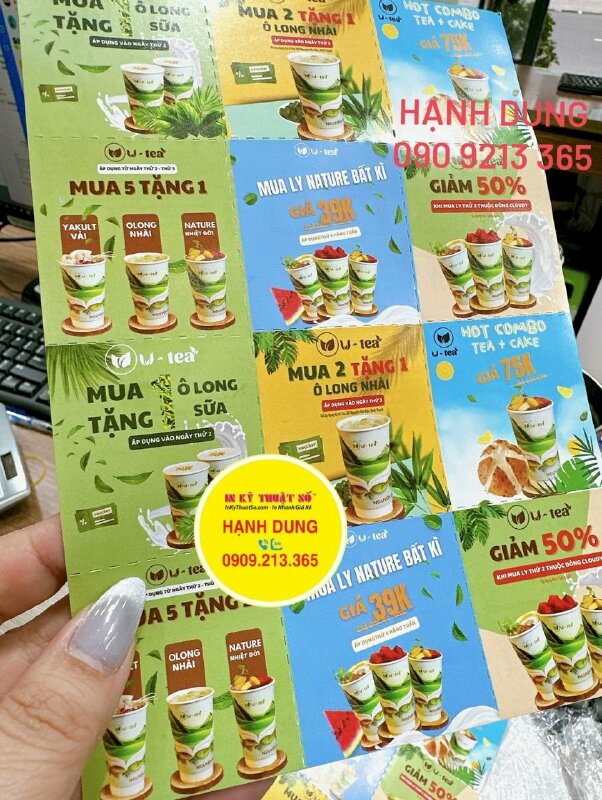 In xấp phiếu quà tặng, giảm giá Voucher gửi kèm đơn hàng cho quán trà ô long nguyên bản - INKTS1745