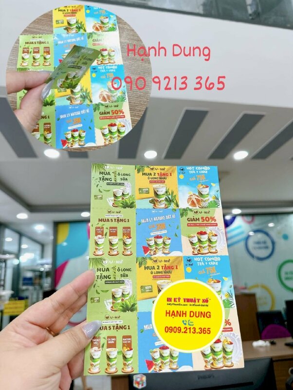 In xấp phiếu quà tặng, giảm giá Voucher gửi kèm đơn hàng cho quán trà ô long nguyên bản - INKTS1745