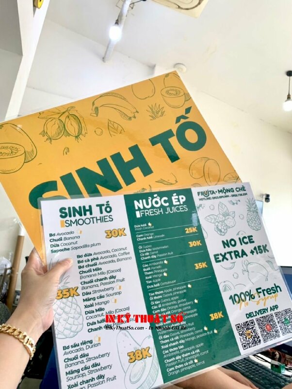 Làm menu thực đơn ép plastic quán sinh tố, nước ép, in menu song ngữ Việt - Anh - INKTS1787