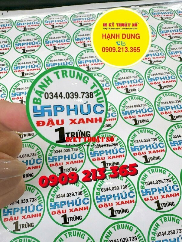 In tem nhân bánh Trung thu vị đậu xanh, nhãn bánh Trung thu hình tròn Decal sữa, có bế