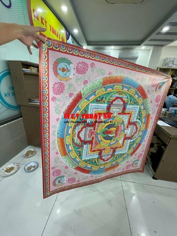 Tranh Mandala Kalachakra 120cm tranh treo tường Silk mực dầu bóng