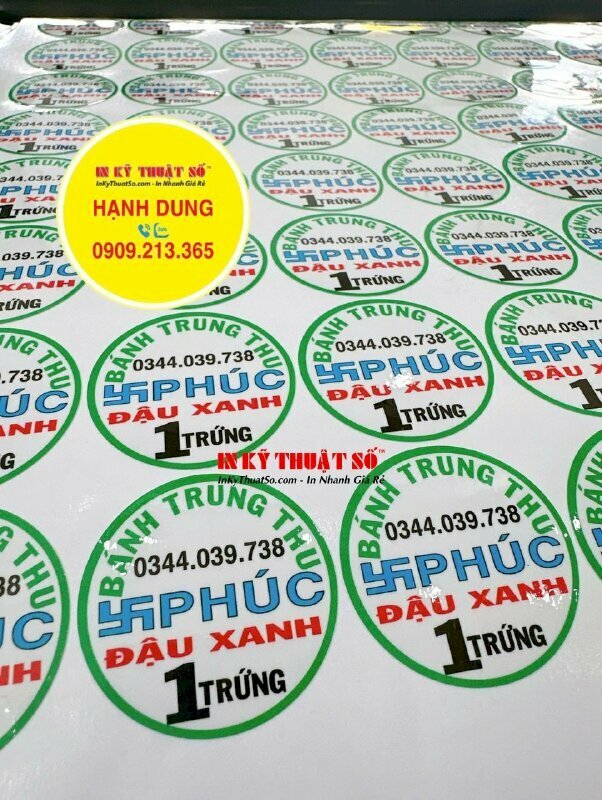 In tem nhãn mực dầu đường kính 4cm dán nhân bánh Trung Thu