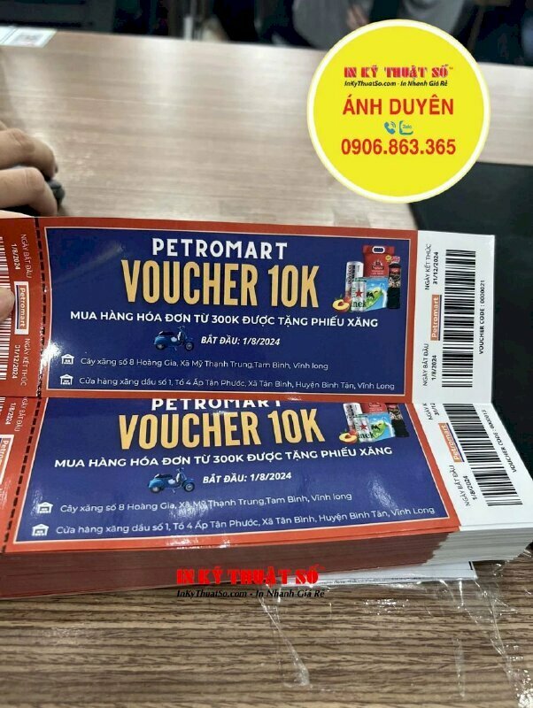 In voucher giấy Coucher cán màng bóng, cấn răng cưa, cắt hình chữ nhật