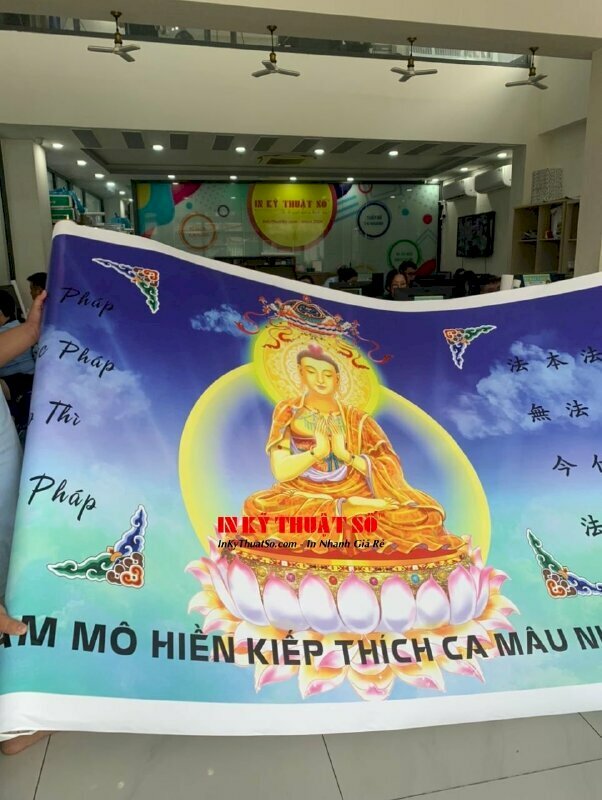 In tranh Canvas giá tính theo m2, in tranh cúng dường cho Chùa mùa Lễ Phật Giáo