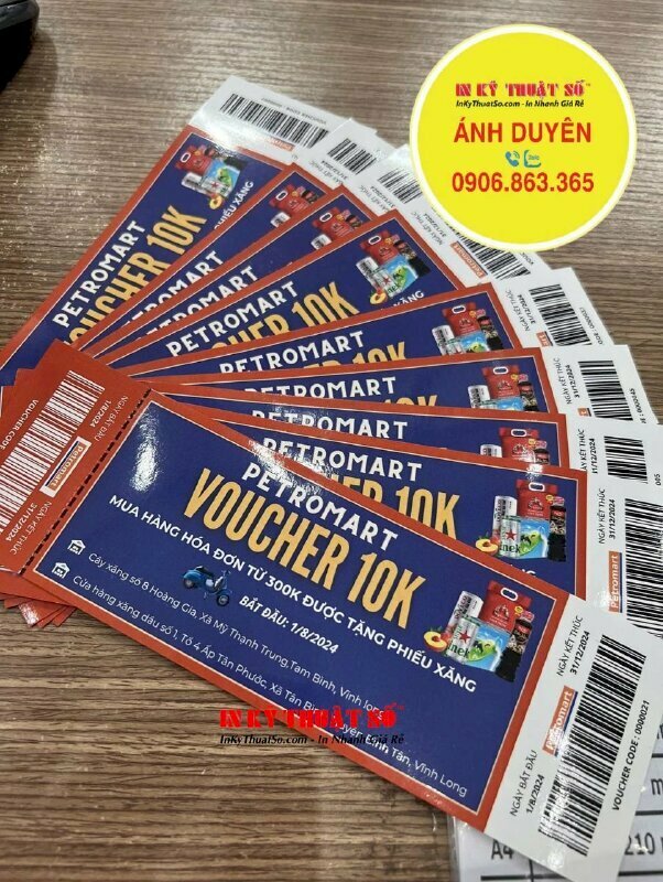 Phiếu voucher khuyến mãi 10k - In ấn & Gia công bởi In Kỹ Thuật Số SInce 2006