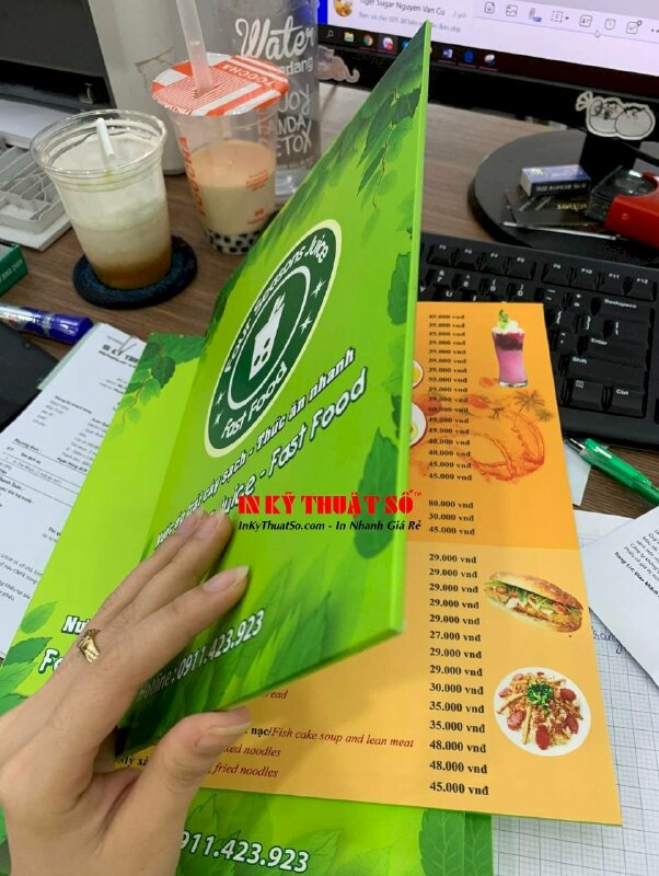 In menu dán gói cho quán nước ép trái cây sạch, thức ăn nhanh Fast Food, in menu Formex - INKTS1875