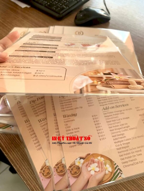 In menu ép plastic tiệm Nail & Spa, hàng gửi đi tiểu bang Kentucky, Hoa Kỳ từ TPHCM - INKTS1940