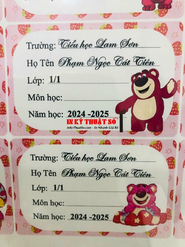 In nhãn vở cho học sinh tiểu học, in tem Decal giấy, không màng ghi tên môn học - INKTS1984