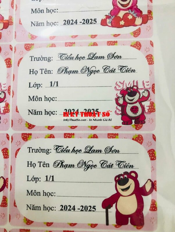 In nhãn vở cho học sinh tiểu học, in tem Decal giấy, không màng ghi tên môn học - INKTS1984